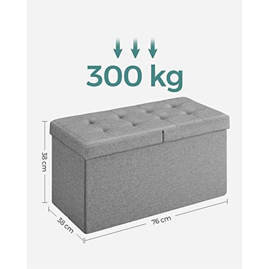 Pricenet Banc de rangement pliable, capacité 80 L, siège rembourré, gris  