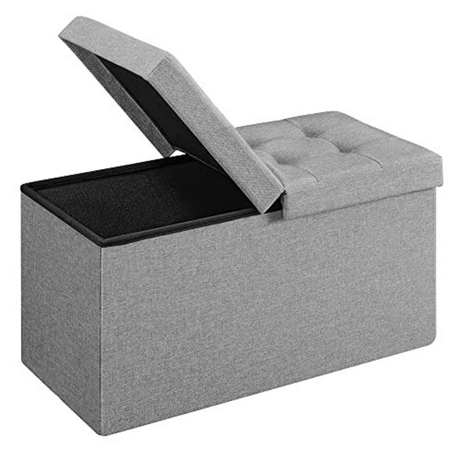 Banc de rangement pliable, capacité 80 L, siège rembourré, gris