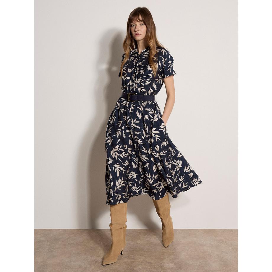 Midi-Kleid mit strukturiertem Blattmuster