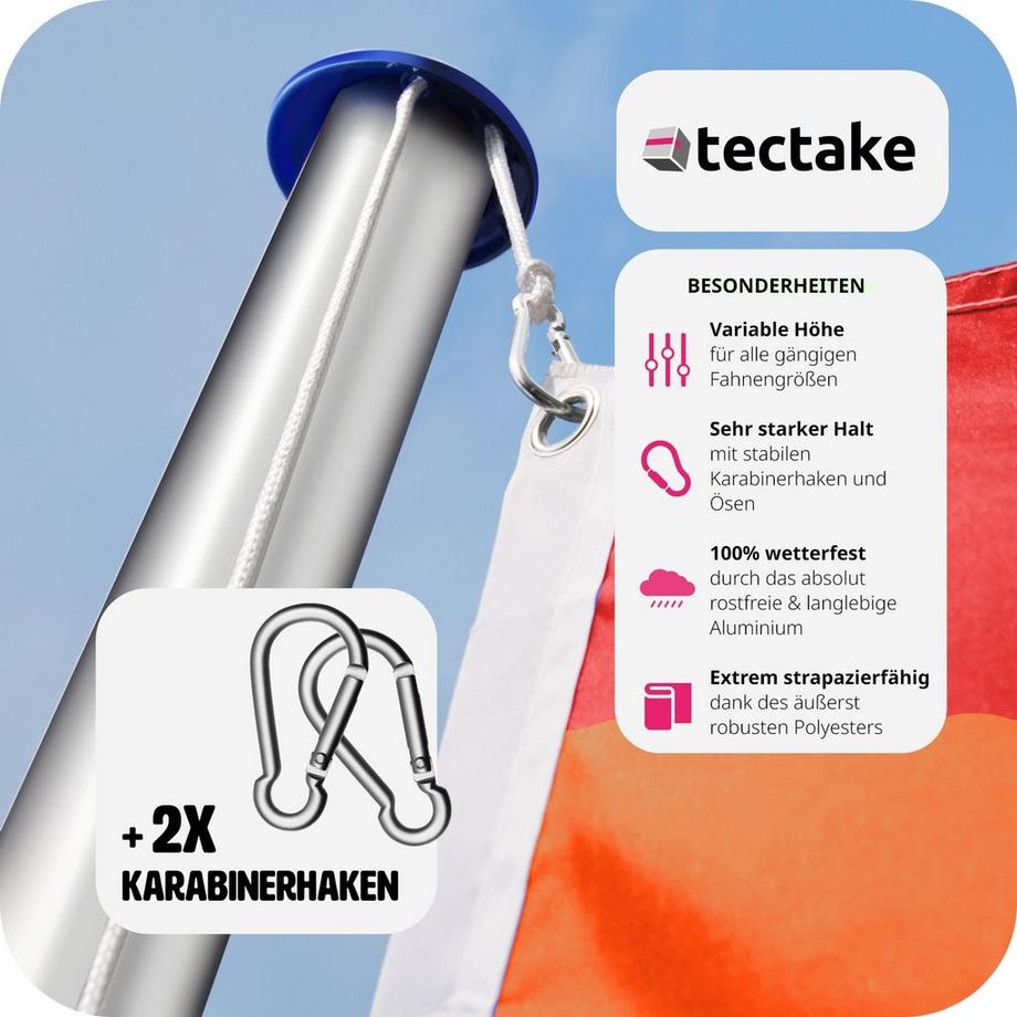Tectake  Aluminium Fahnenmast höhenverstellbar 