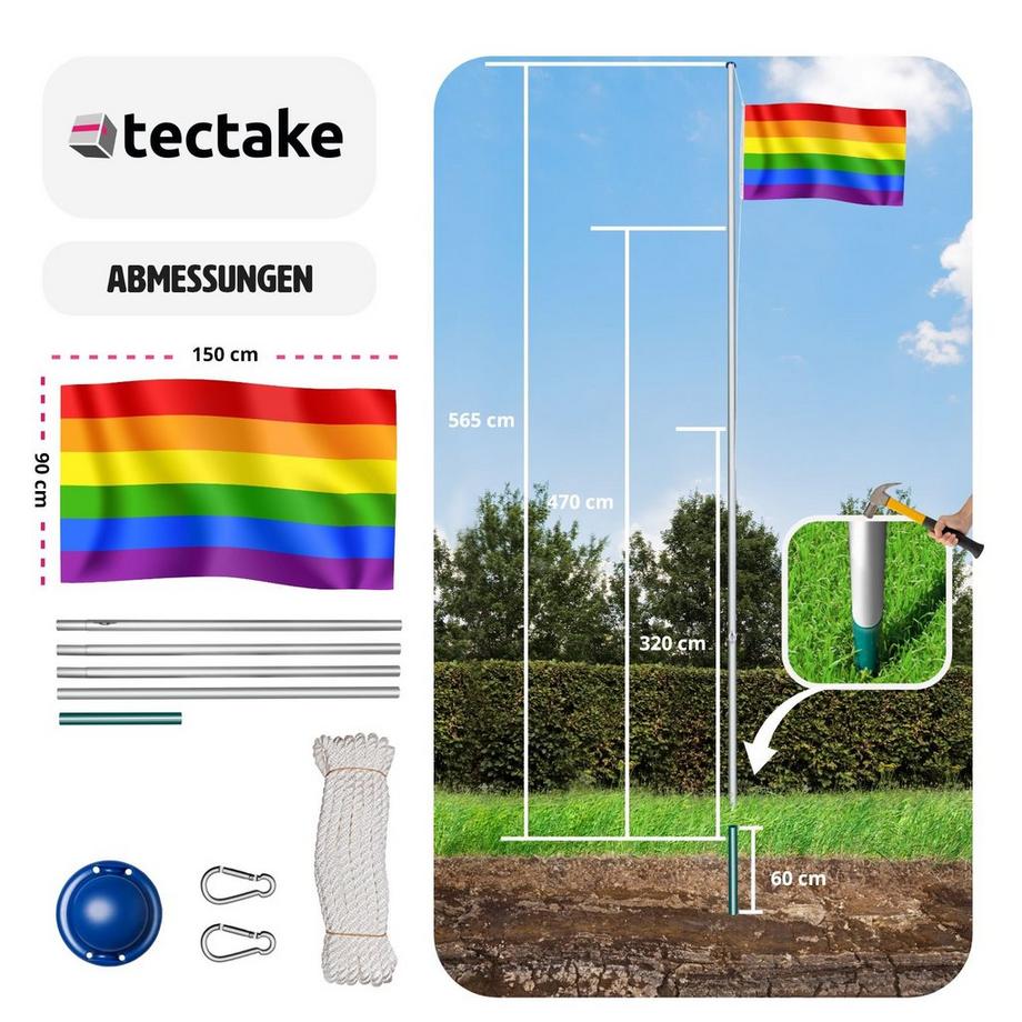 Tectake  Aluminium Fahnenmast höhenverstellbar 