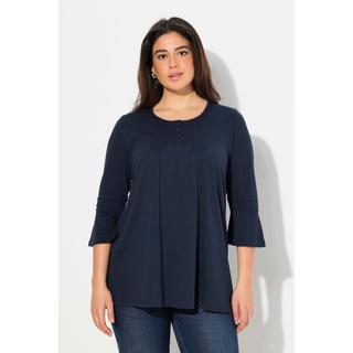 Ulla Popken  Shirt, Zierfalten, A-Linie, Rundhals, 3/4-Volantarm 