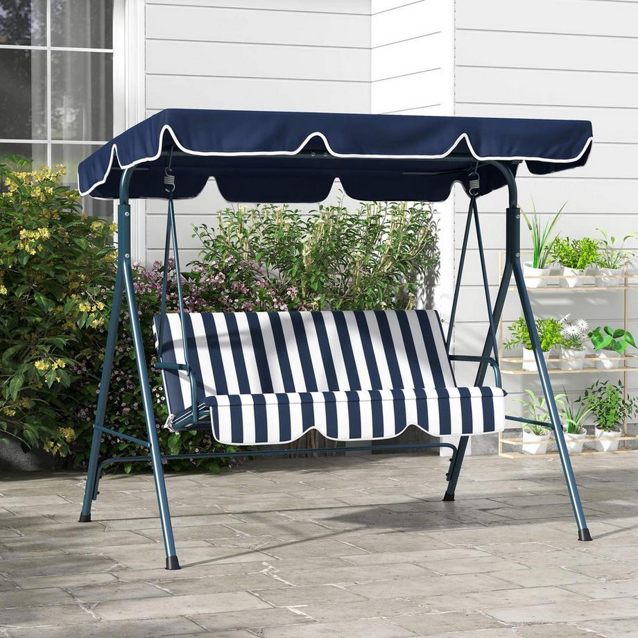 Northio Hollywoodschaukel 3-Sitzer Gartenschaukel mit Verstellbarem Dach, wasserabweisend Schaukelbank bis 240 kg belastbar, für Garten, Balkon, Mesh, Blau Aosom  