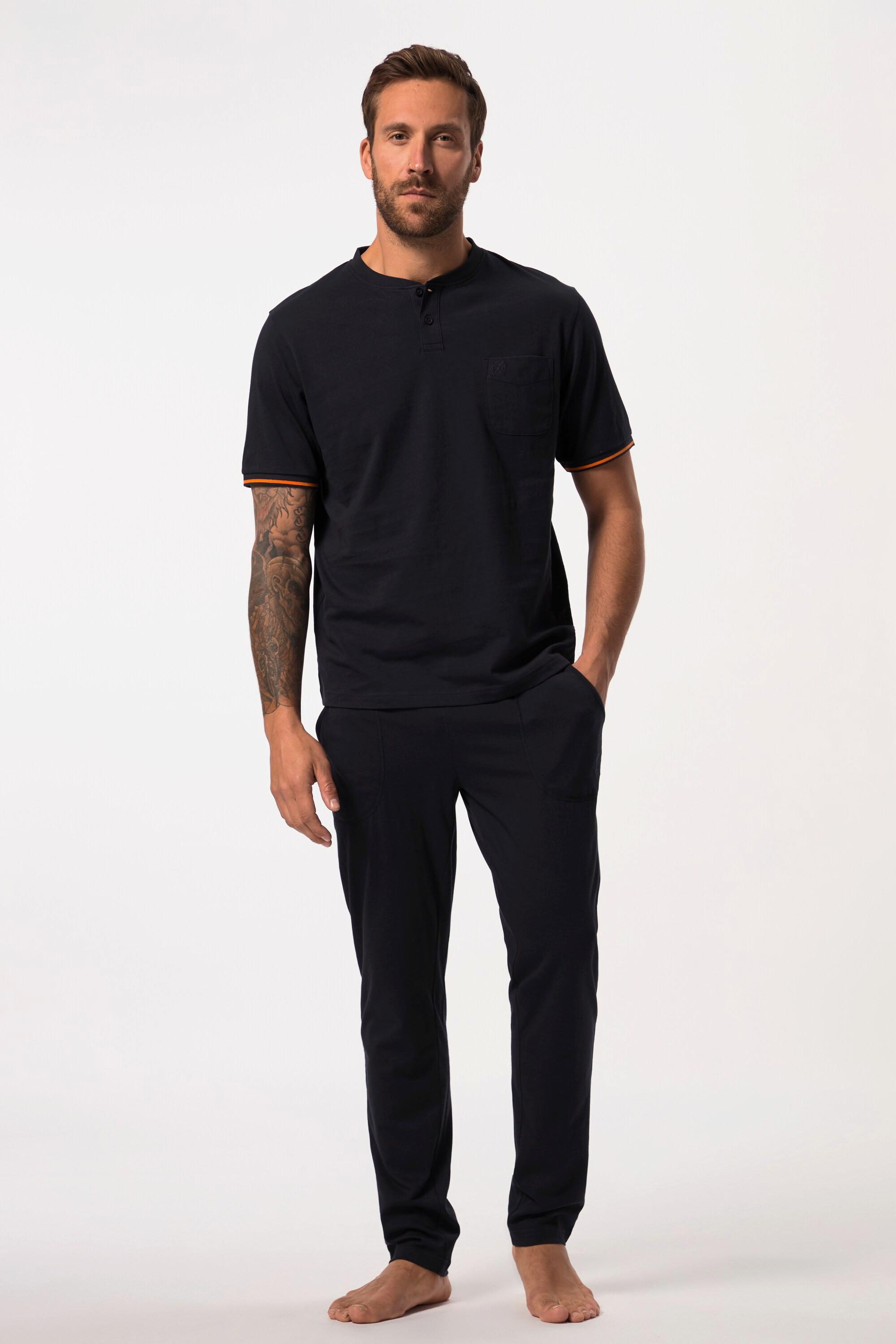 JP1880  Pyjama deux pièces. Pantalon et T-shirt Henley. Jusqu'au 8XL. 