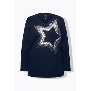 Ulla Popken  Maglione con stella di paillettes, scollo a V e maniche lunghe 