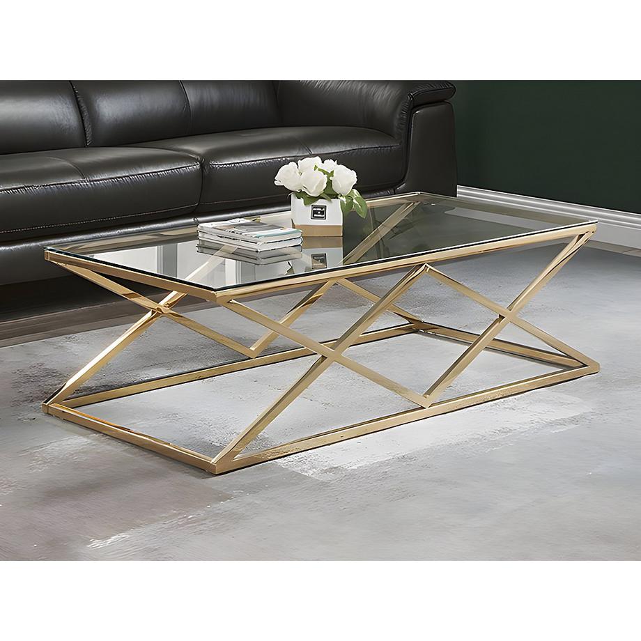 Vente-unique Table basse CHARLOTTE Verre trempé acier Doré  