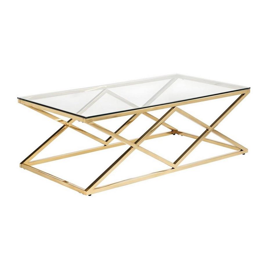 Vente-unique Table basse CHARLOTTE Verre trempé acier Doré  