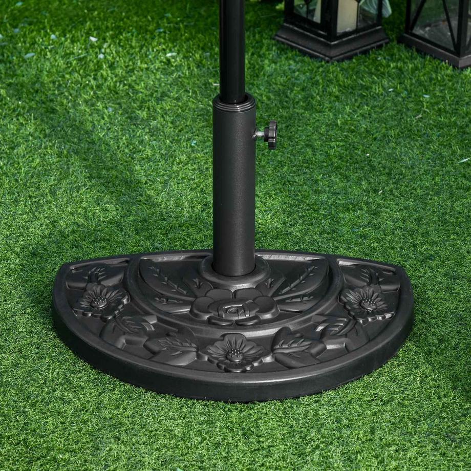 Northio Sonnenschirmständer 9Kg Gartenschirmfuß Mit Blumendesign Für Ø35/38/48Mm Schirmmasten, Hdpe, Halbrunde Schirme, Schwarz  