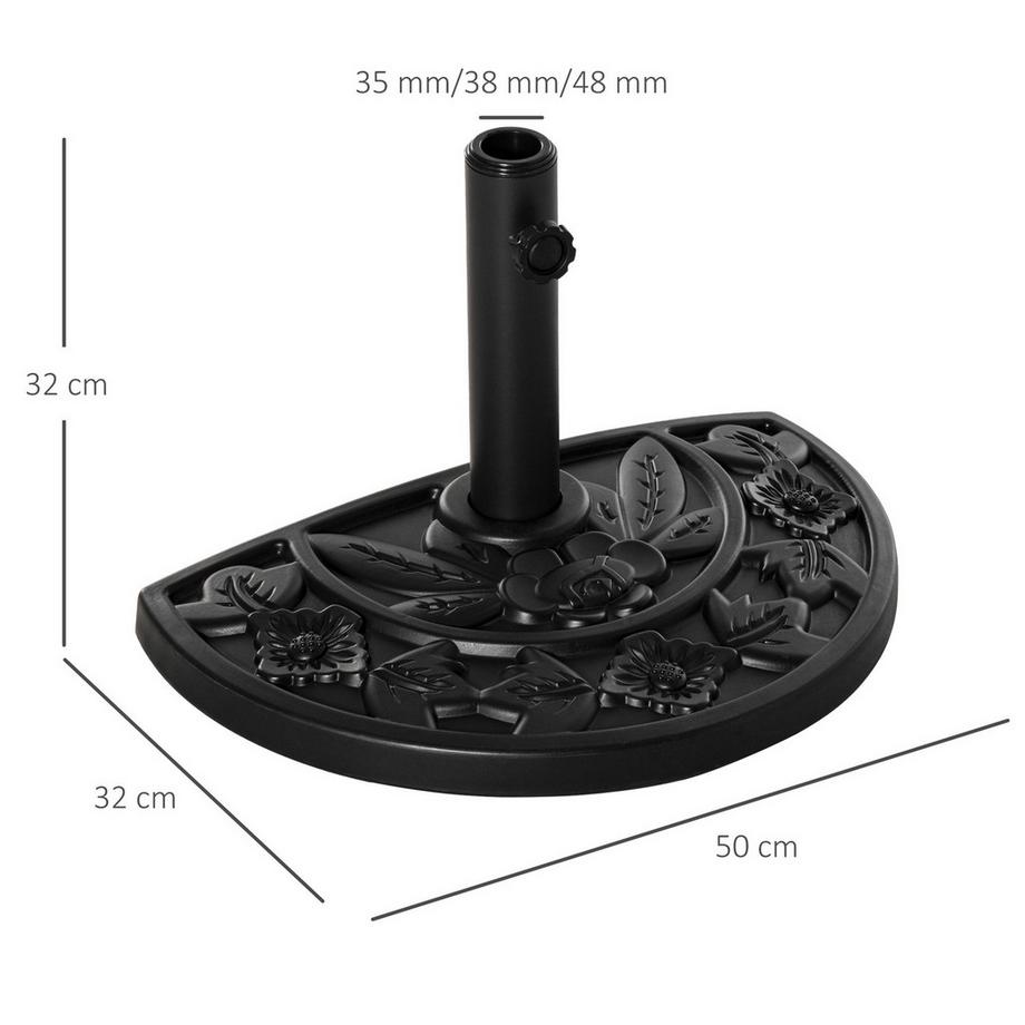 Northio Sonnenschirmständer 9Kg Gartenschirmfuß Mit Blumendesign Für Ø35/38/48Mm Schirmmasten, Hdpe, Halbrunde Schirme, Schwarz  