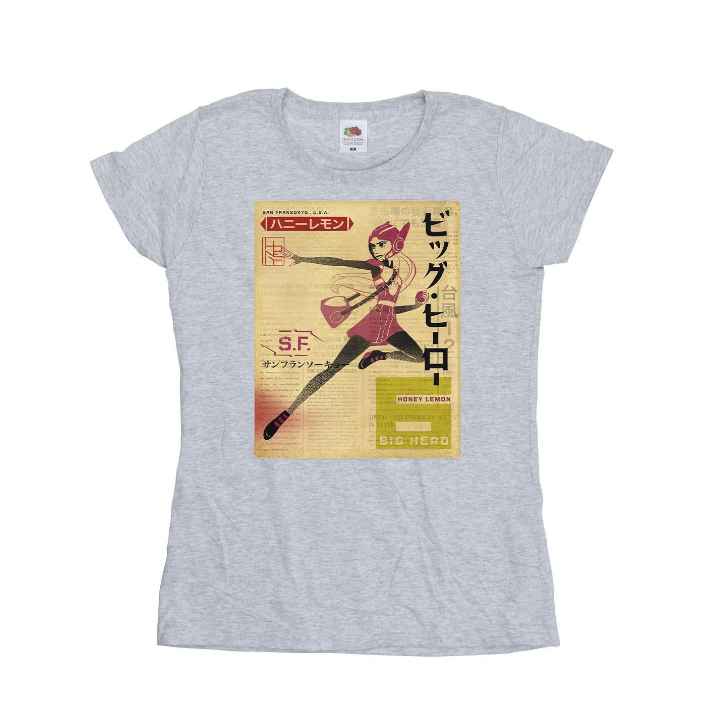 Image of Big Hero 6 Baymax Honey Lemon Newspaper Tshirt Damen Grau S