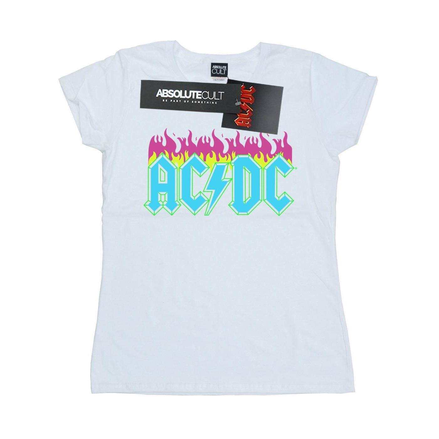 Image of Acdc Neon Flames Tshirt Damen Weiss M