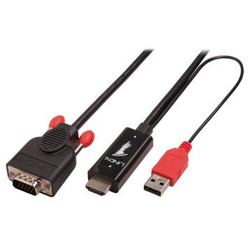 Lindy 41457 Videokabel-Adapter 0,1 m VGA (D-Sub) HDMI + USB Schwarz