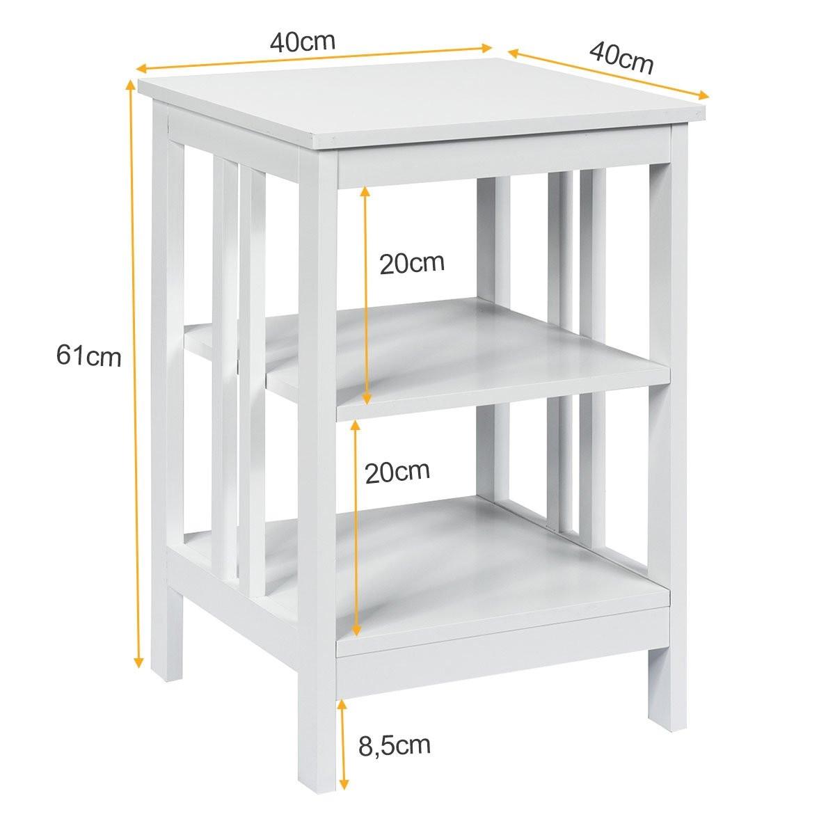 Northix Table de chevet à 3 niveaux, table de canapé, table basse pour chambre à coucher, 40 x 40 x 61 cm, blanc  