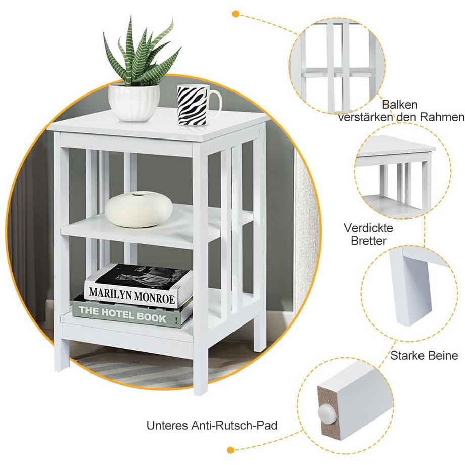 Northix Comodino a 3 livelli, tavolino da divano, tavolino da caffè, per camera da letto, 40 x 40 x 61 cm, bianco  
