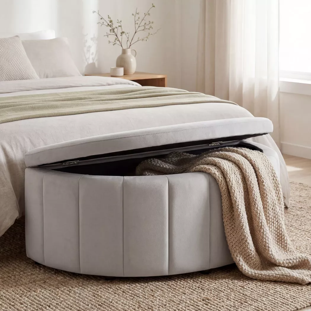 Tectake - Polsterbank Moon mit Samt oder Bouclé bodenschonende Kunststoffkappen, One Size, Taupe