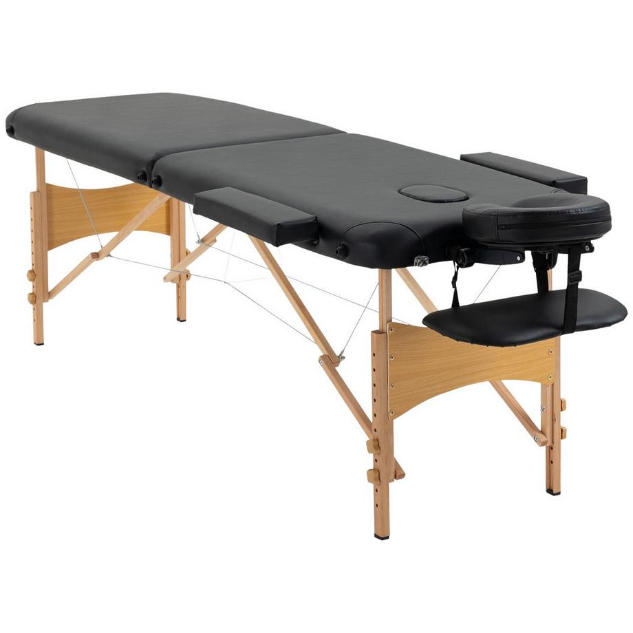 Table De Massage Pliante, Table De Massage Portable Avec Appui-Tête, Réglable En Hauteur, Simili Cuir & Bois, Noir