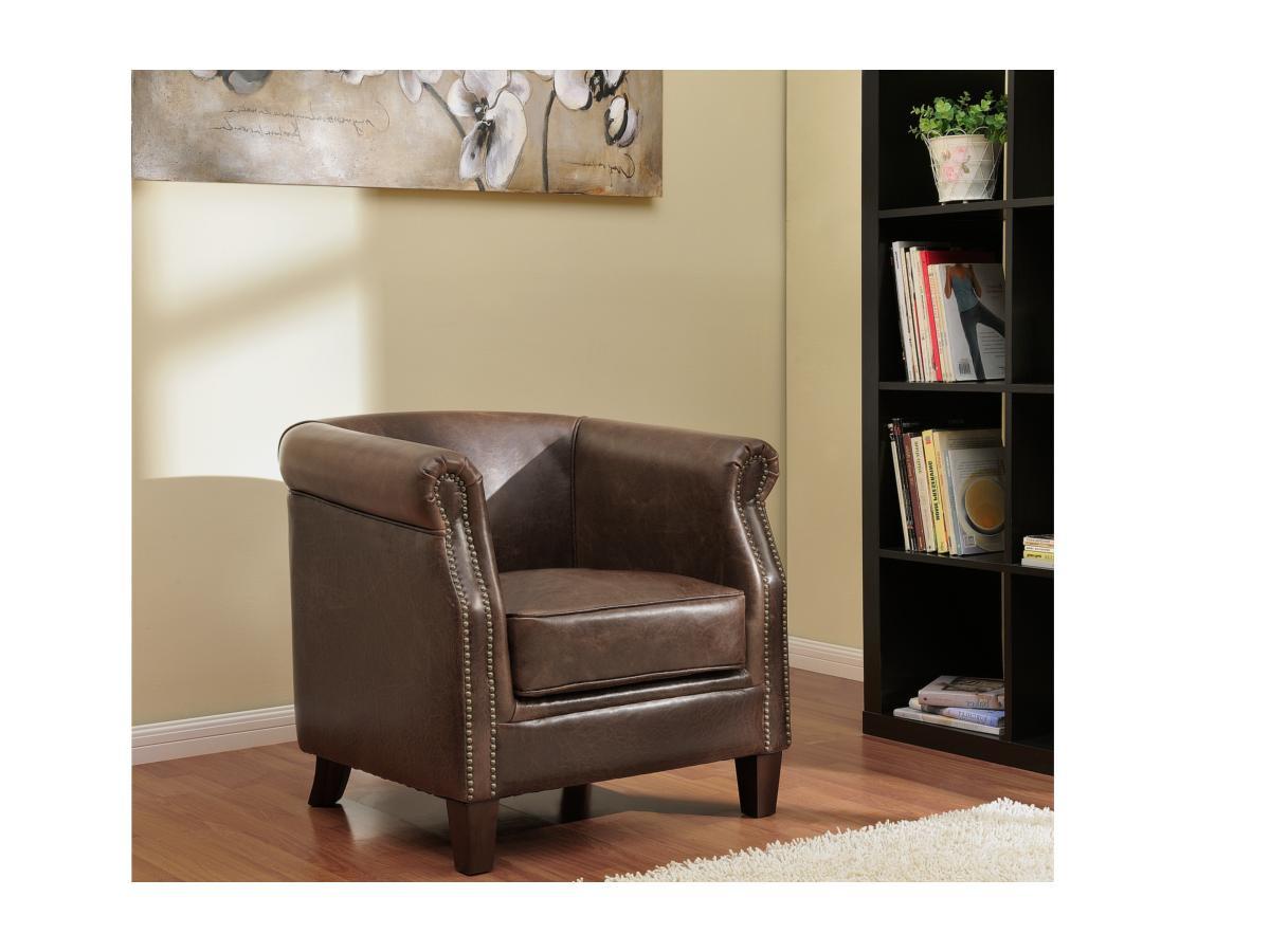 Vente-unique Fauteuil club 100% cuir vieilli ENGUERRAND  