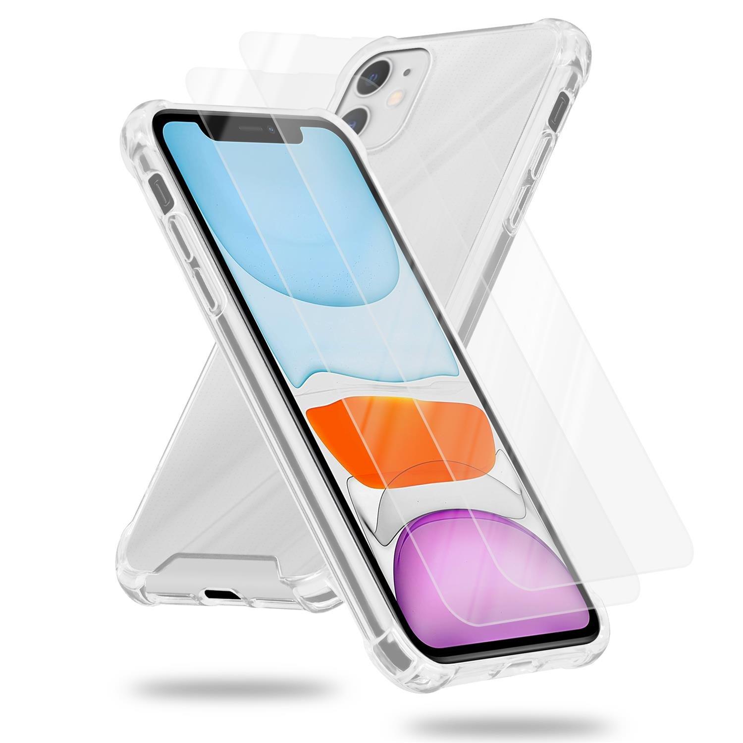 Cadorabo  Housse et 2x verres de protection trempés compatibles avec Apple iPhone 11 - Coque de protection hybride avec bord en silicone TPU et dos en verre acrylique 