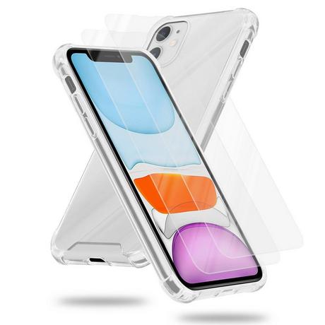 Cadorabo  Housse et 2x verres de protection trempés compatibles avec Apple iPhone 11 - Coque de protection hybride avec bord en silicone TPU et dos en verre acrylique 