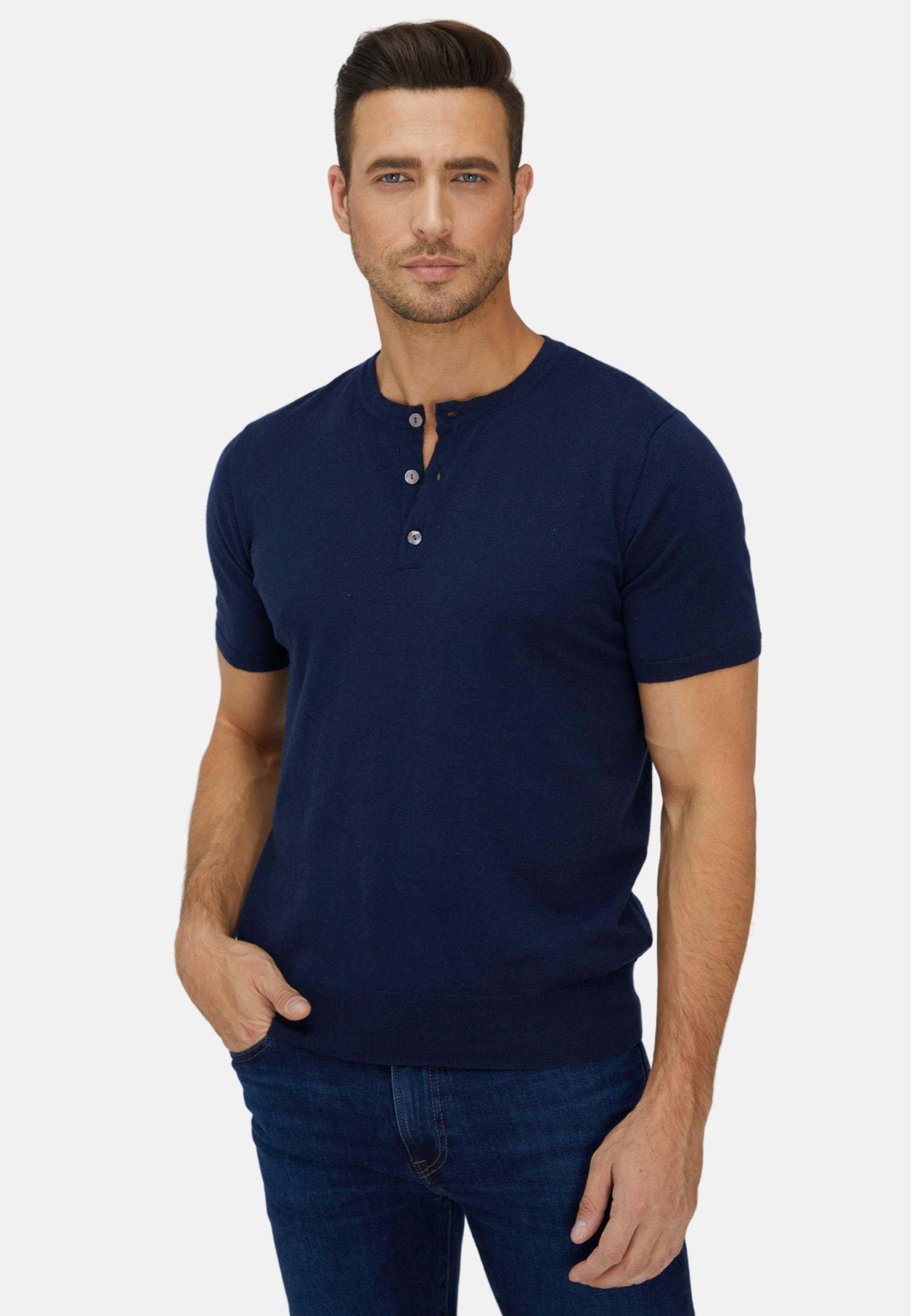 Image of Short Trim Fit Henley Aus Baumwolle Und Kaschmir Herren Marine XL