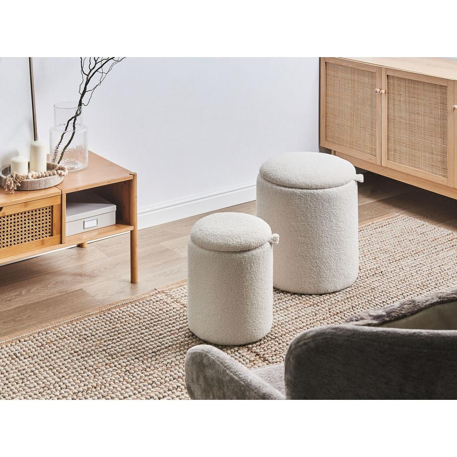 Beliani Lot de 2 poufs avec rangement en Bouclé Scandinave BEREA  