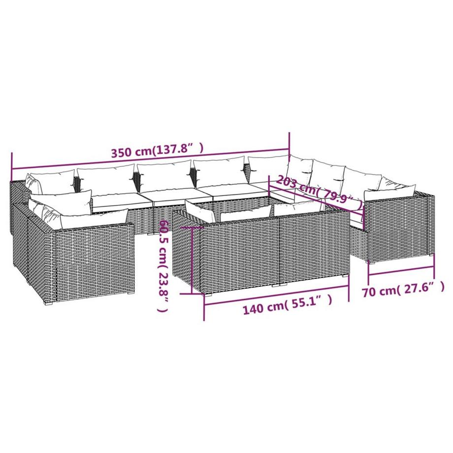 VidaXL Salon de jardin rotin synthétique  