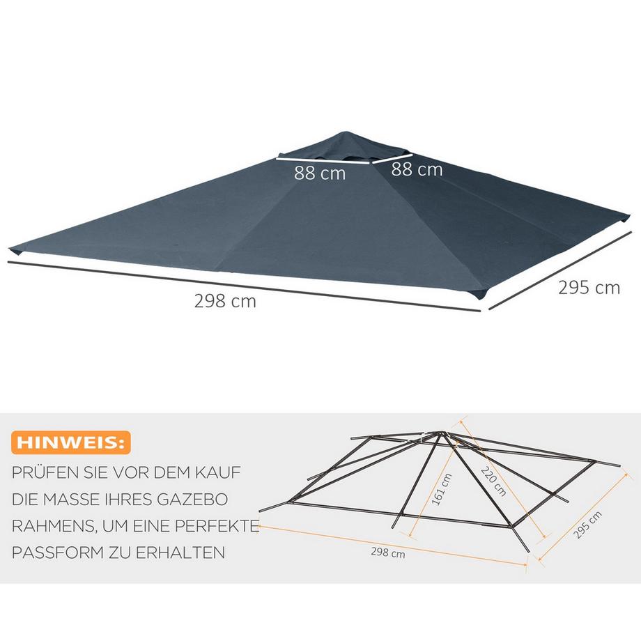 Northio Pavillondach 3X3M Ersatzdach Für Pavillon, Pavillonabdeckung, Sonnenschutz, Polyester, Dunkelgrau  