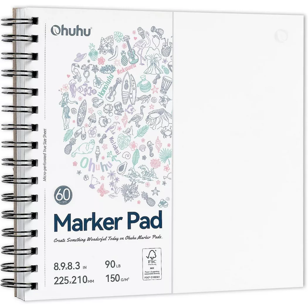 Ohuhu - Kunst-Skizzenbuch (auslaufsicher) 60 Blatt, One Size, Weiss