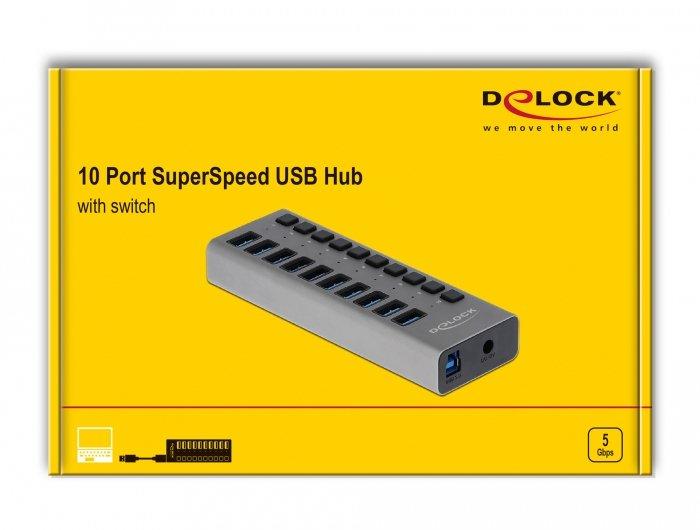 DeLock  63670 Schnittstellen-Hub USB 3.2 Gen 1 (3.1 Gen 1) Type-B 5000 Mbit/s Grau 