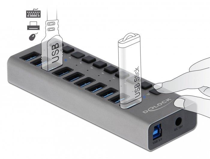 DeLock  63670 Schnittstellen-Hub USB 3.2 Gen 1 (3.1 Gen 1) Type-B 5000 Mbit/s Grau 