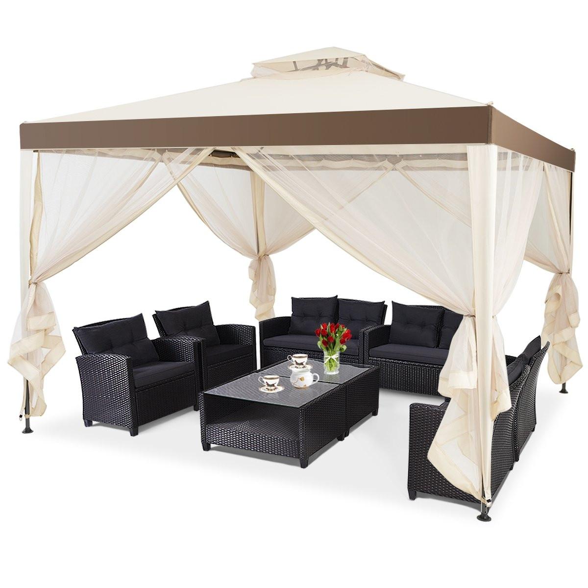 Northix Gartenpavillon Gartenzelt Camping Partyzelt mit 4 Seitenwänden 300 x 300 x 265 cm Beige  