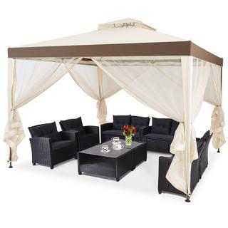 Northix Gartenpavillon Gartenzelt Camping Partyzelt mit 4 Seitenwänden 300 x 300 x 265 cm Beige  