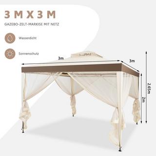 Northix Gartenpavillon Gartenzelt Camping Partyzelt mit 4 Seitenwänden 300 x 300 x 265 cm Beige  