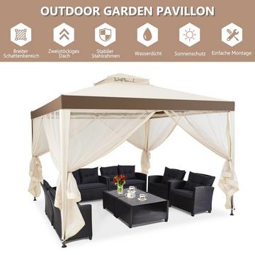 Gartenpavillon Gartenzelt Camping Partyzelt mit 4 Seitenwänden 300 x 300 x 265 cm Beige