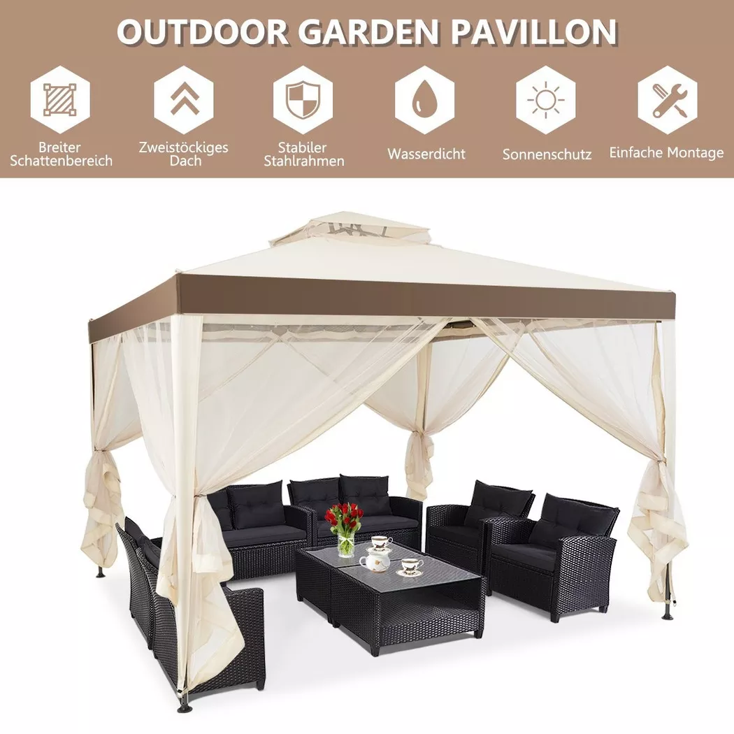 Northix - Gartenpavillon Gartenzelt Camping Partyzelt mit 4 Seitenwänden 300 x 300 x 265 cm Beige, One Size