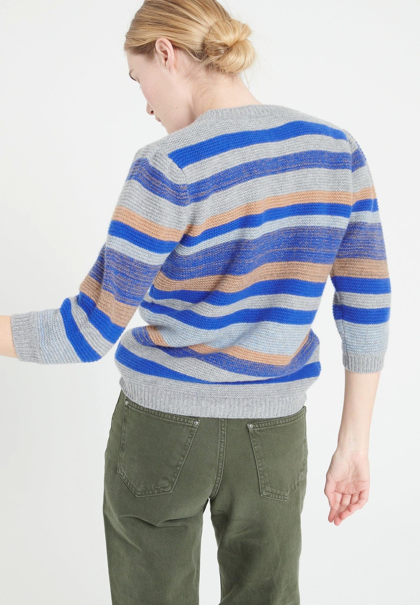 Studio Cashmere8  MIA 11 Cardigan col V rayé 6 fils - 100% cachemire 