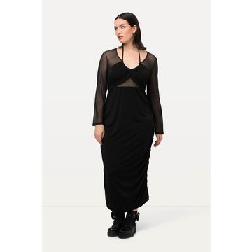 Maxikleid, Mesheinsatz, Slim, V-Ausschnitt, Langarm