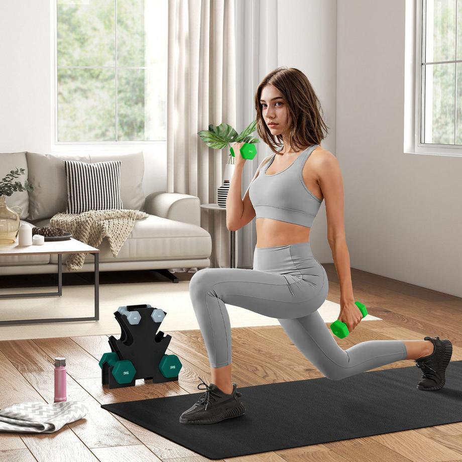 Northio  Ensemble d'haltères 6 haltères avec support d'haltères, 2 x 1 kg, 2 x 3 kg, 2 x 5 kg, ensemble d'haltères en métal pour le fitness, la gymnastique, la maison 