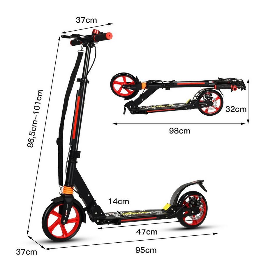 Kickscooter city scooter sangle de transport scooter hauteur réglable kick scooter noir