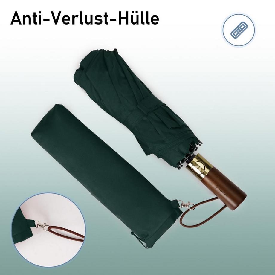 Alopini  Grand parapluie automatique anti-tempête, parapluie de poche avec double canopée ventilée et poignée en bois 