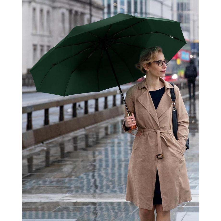 Alopini  Grand parapluie automatique anti-tempête, parapluie de poche avec double canopée ventilée et poignée en bois 