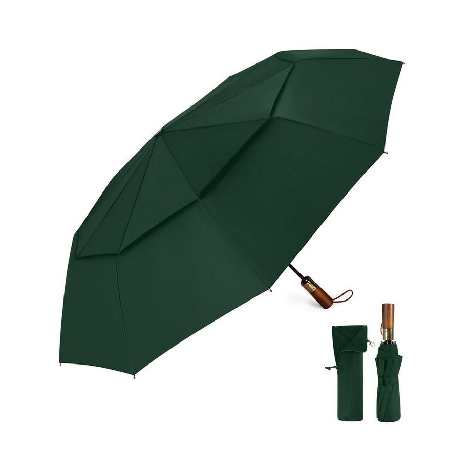 Alopini  Grand parapluie automatique anti-tempête, parapluie de poche avec double canopée ventilée et poignée en bois 