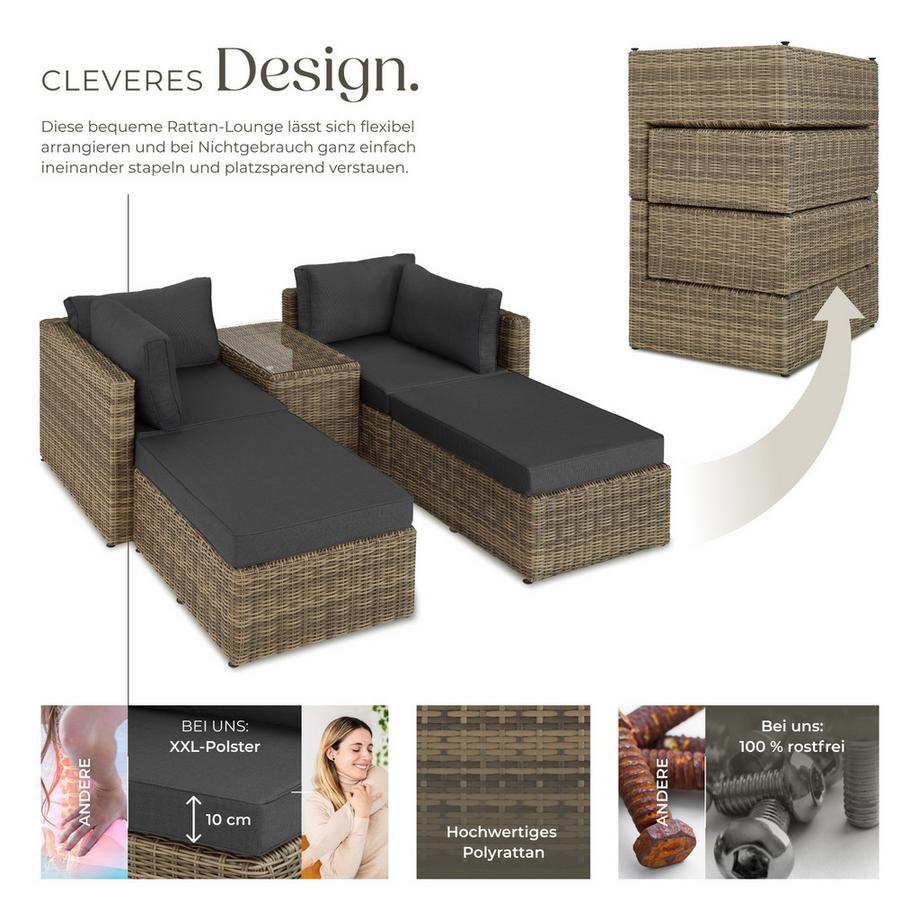 Tectake Rattan Lounge San Domino mit Aluminiumgestell für 2 bis 4 Personen  