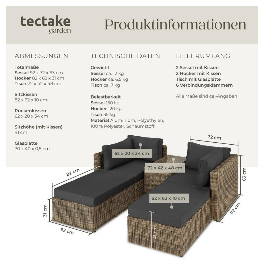 Tectake Rattan Lounge San Domino mit Aluminiumgestell für 2 bis 4 Personen  