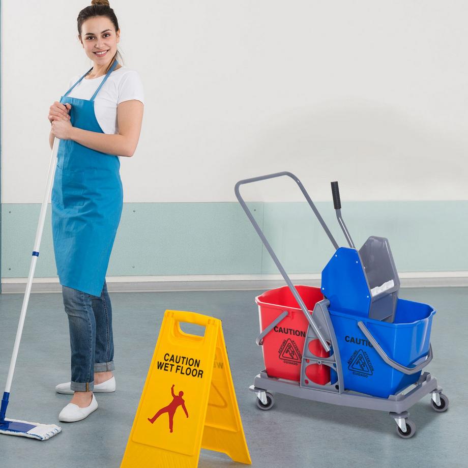 Northio  Putzwagen Reinigungswagen Mit 2 Eimern & 4 Rollen, Metall/Pp, Blau/Rot, 73X45X92Cm Für Effiziente Sauberkeit 