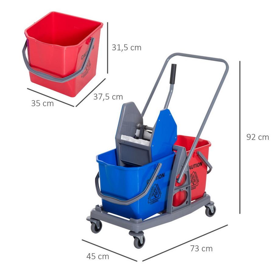 Northio  Putzwagen Reinigungswagen Mit 2 Eimern & 4 Rollen, Metall/Pp, Blau/Rot, 73X45X92Cm Für Effiziente Sauberkeit 