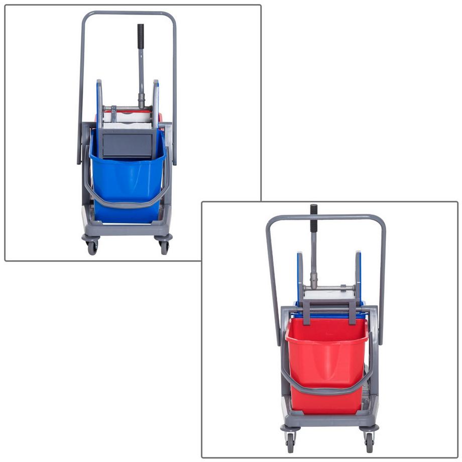 Northio  Putzwagen Reinigungswagen Mit 2 Eimern & 4 Rollen, Metall/Pp, Blau/Rot, 73X45X92Cm Für Effiziente Sauberkeit 
