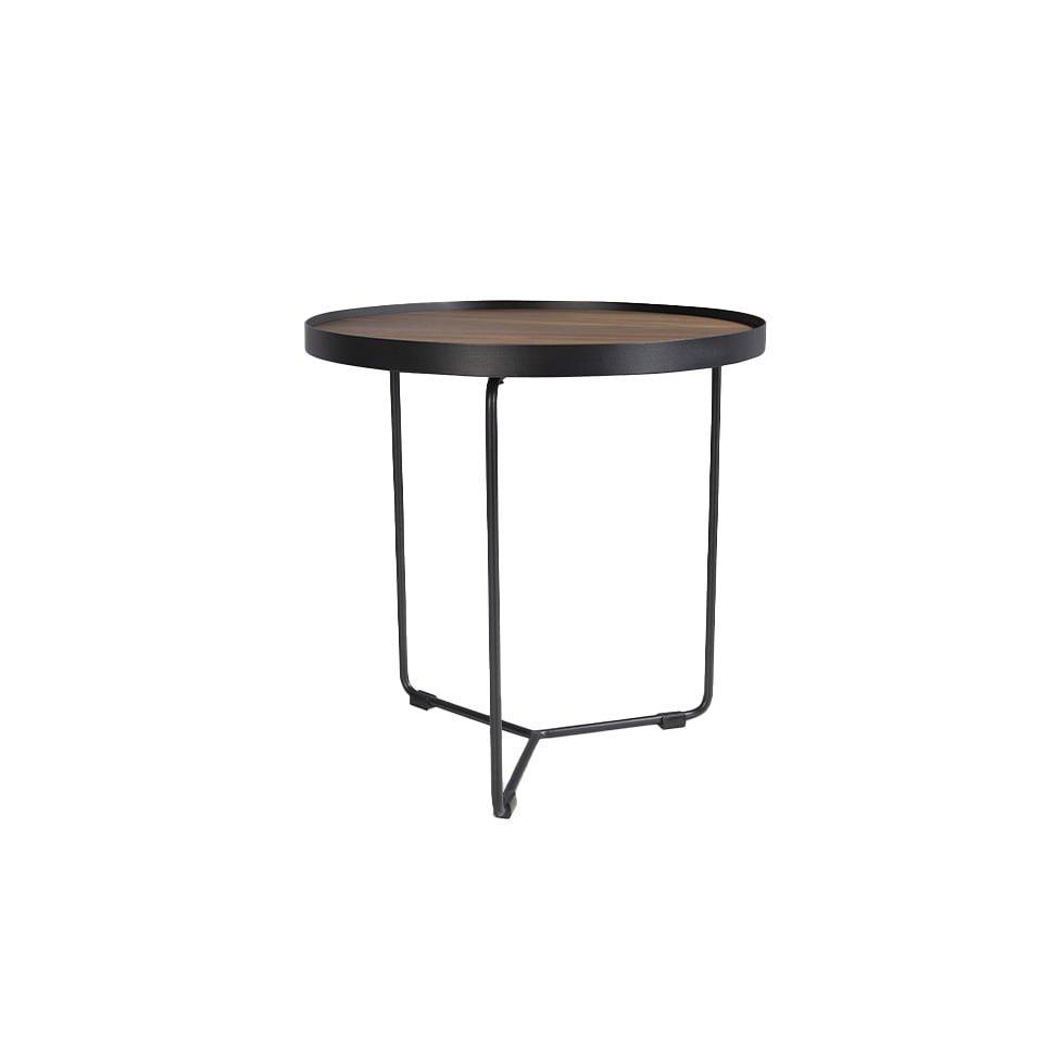 ANGEL CERDA Table d'angle ronde en noyer et acier noir  