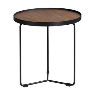ANGEL CERDA Table d'angle ronde en noyer et acier noir  