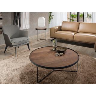 ANGEL CERDA Table d'angle ronde en noyer et acier noir  